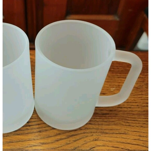 Vintage Frosted Glass Mugs No Logo VGC 4-3/4 x 3-1/4" PLUS HANDLE - Picture 5 of 7